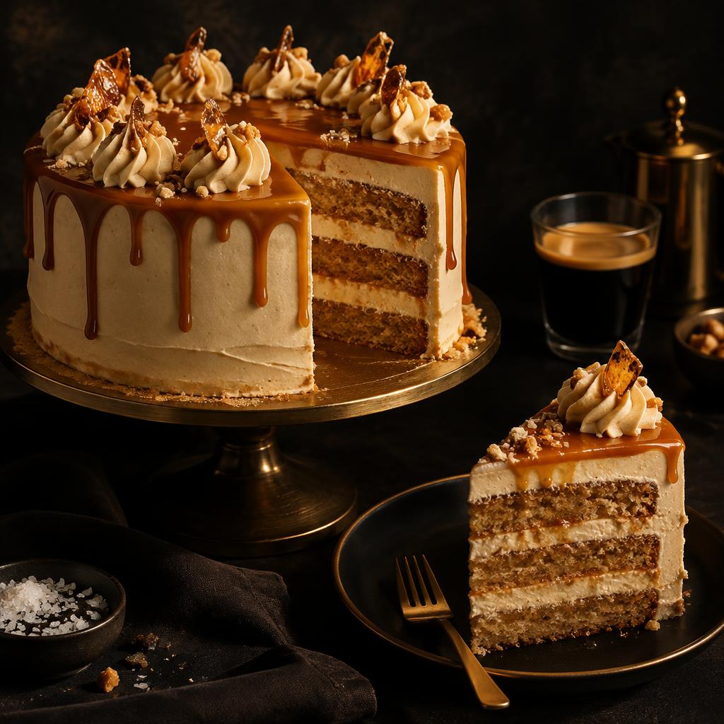 Salted caramel layer cake with caramel drip